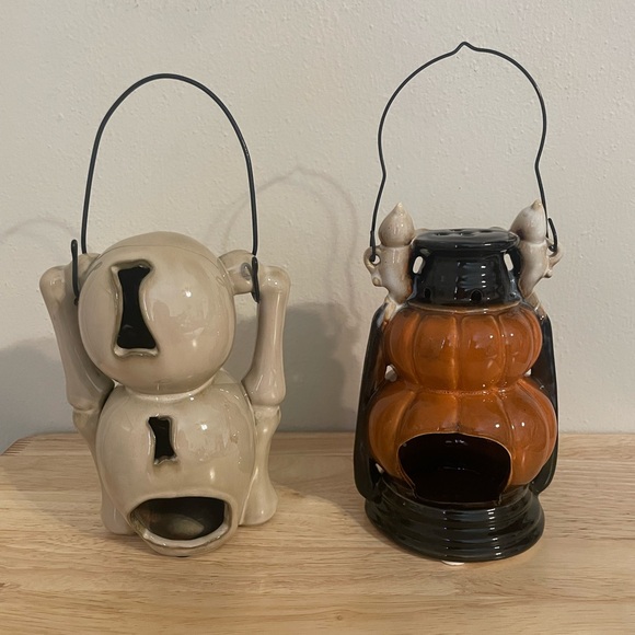 Set Of Vintage Halloween Tea Light Lanterns. Skull And Jack-O-Lantern New - Picture 5 of 7